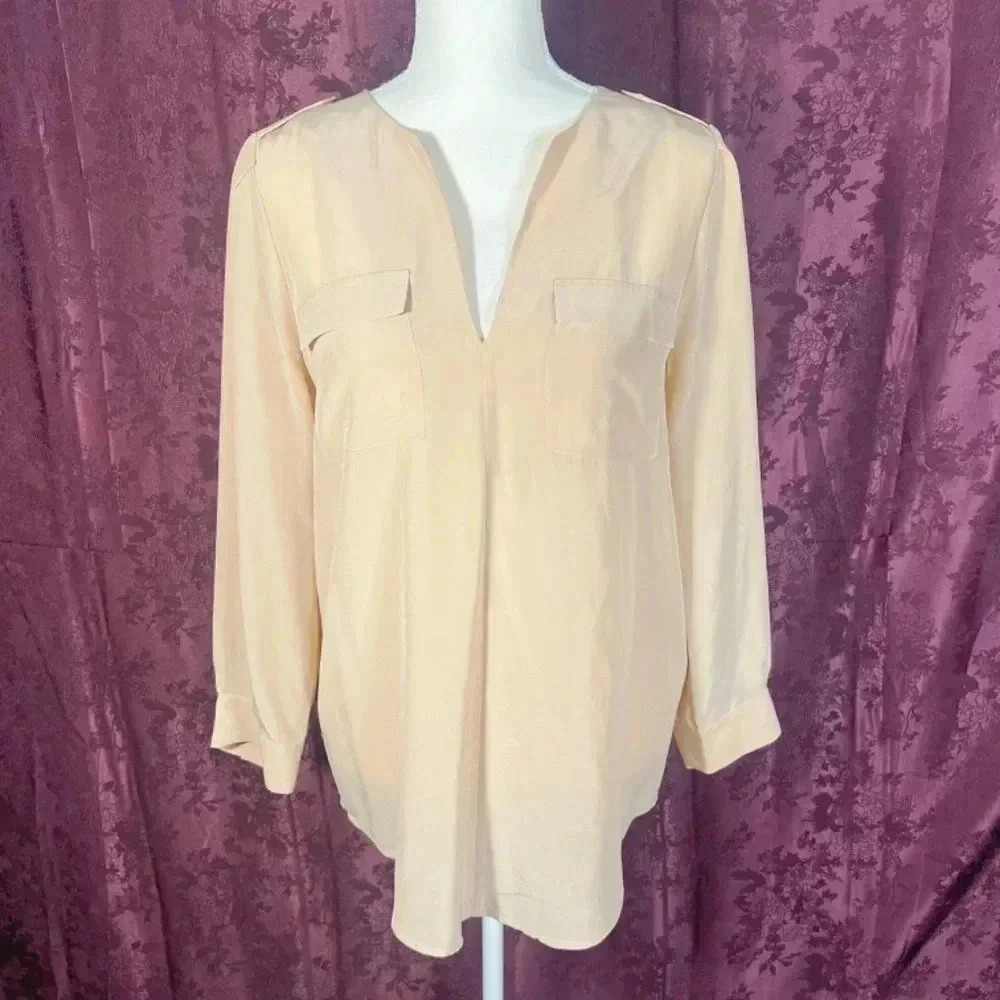 Joie Silk Beige Tan Nude Neutral Blouse Business Casual Office Women's Size S